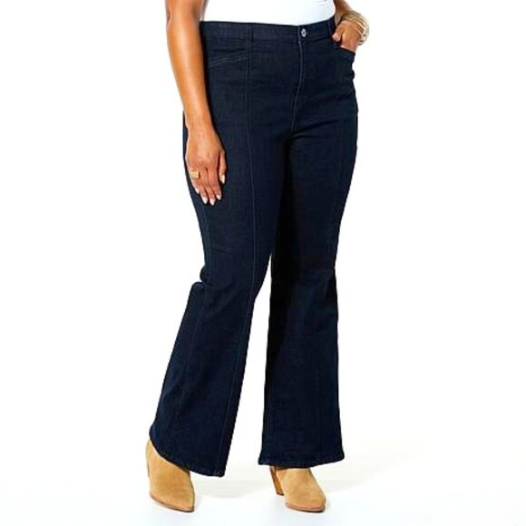 NWT- WynneDenim Performance Stretch Seamed Soft Flare Leg Jean, Indigo - 18 Tall - Picture 1 of 11